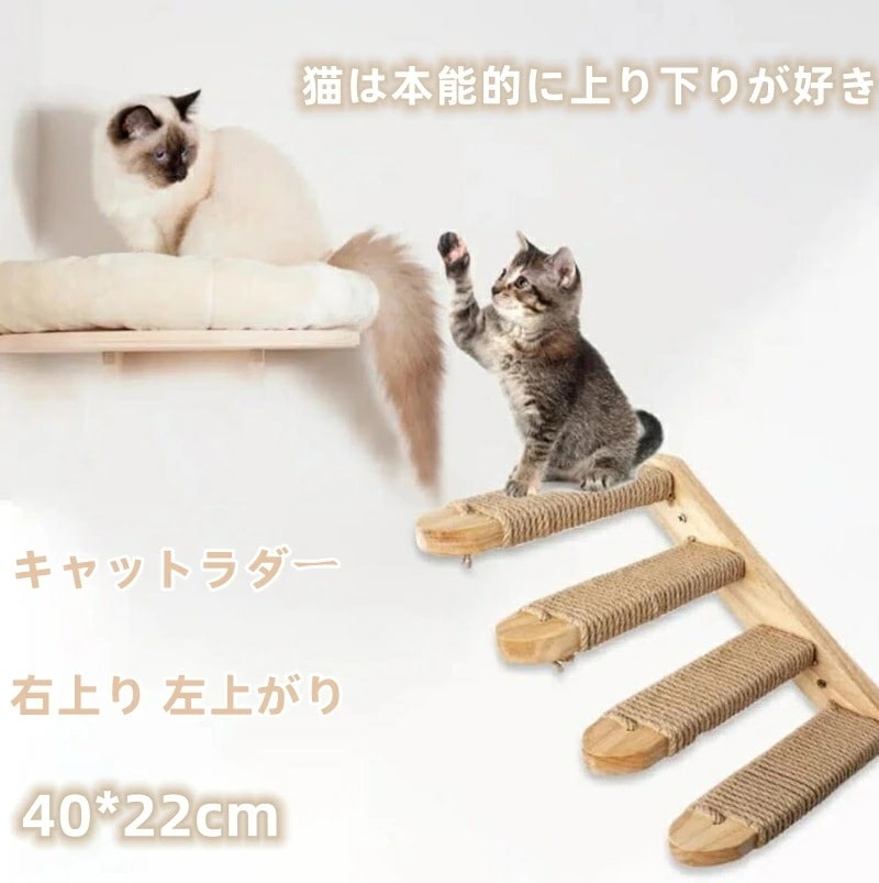 【短納期】キャットラダー 木製 おしゃれ 左上がり キャットウォーク 猫 右上りラダー キャットラダー はしご 壁掛け キャットスペース キャップ台 安全 おしゃれ コンパクト 省スペース 猫おもちゃ