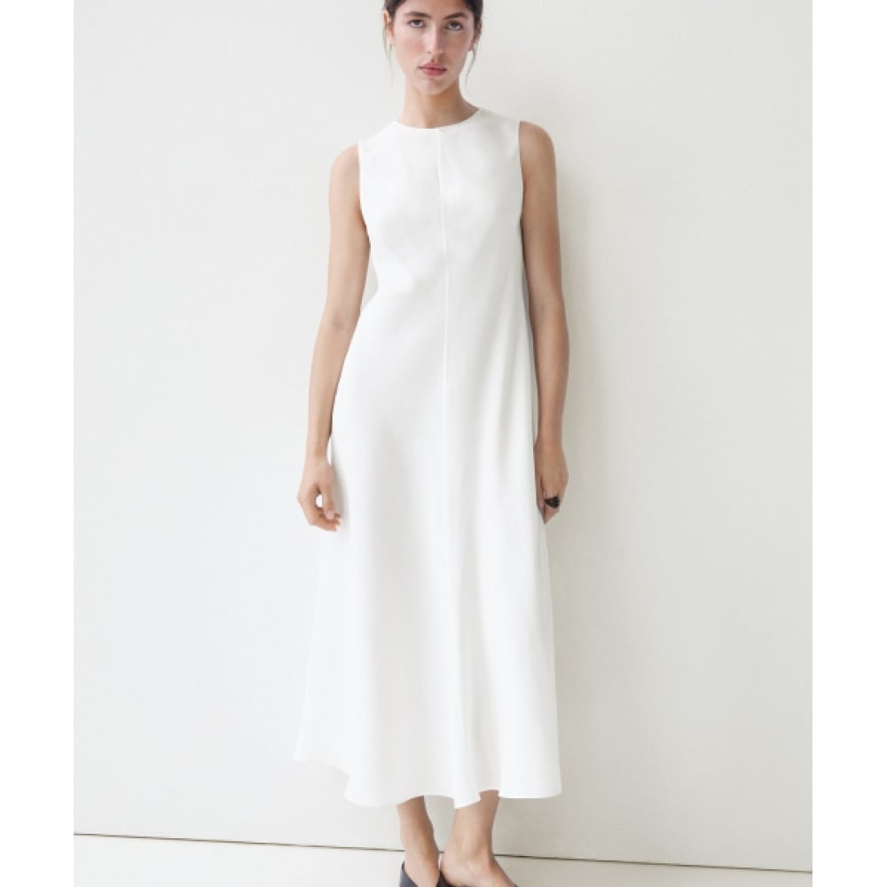 MASSIMO DUTTI リネンブレンドフルイドミディドレス