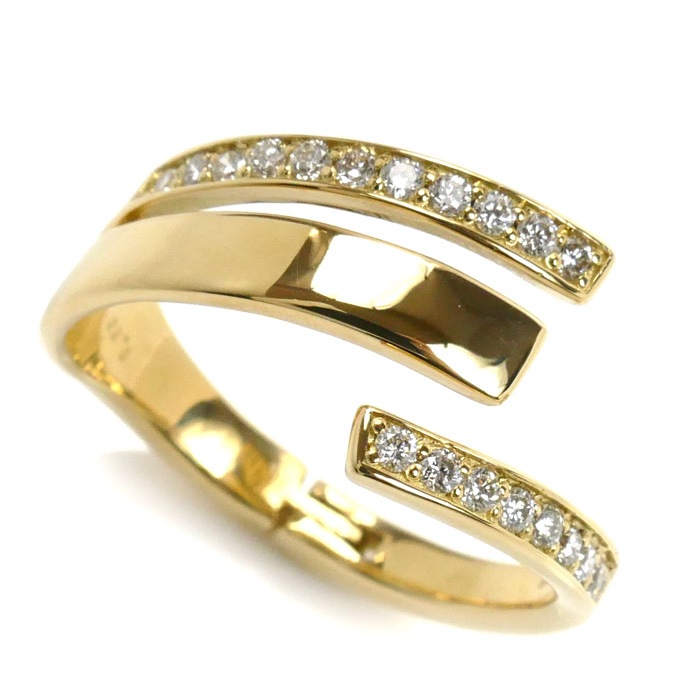 K18YG イエローゴールド リング・指輪 ダイヤモンド0.26ct 5.2g ハンドカフリング レディース 中古 美品