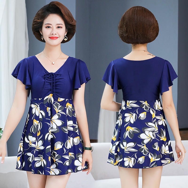 【1つ買うと10つ無料】脂肪プラスサイズのスカートスプリットボクサーパンツのゆったりとしたマザー水着を持つ女性のための中年および高齢者の水着