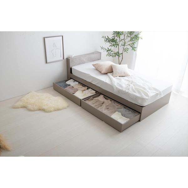 ベッド シングル すのこ 引き出し収納 おしゃれ 北欧モダン 大理石ストーン柄 ベット スノコ 棚 コンセント