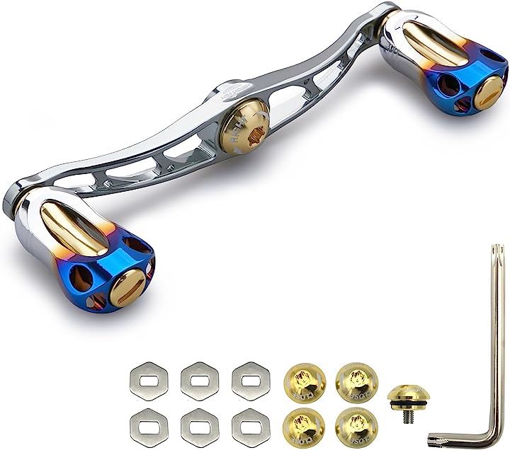 リール ハンドル 22mm ノブ搭載 シマノ SHIMANO ダイワ DAIWA アブ Abu 通用 ベイトリール Aurora Series(115mm - ガンメタル＆ゴールド)