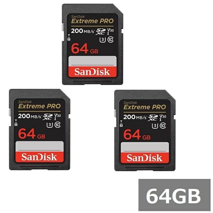 【3セット】 サンディスク SDカード SDXC SDSDXXU-064G-GN4IN Extreme PRO 64GB Sandisk SDXCカード SD Class10 UHS-I カメ