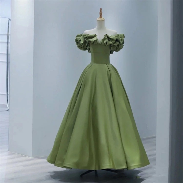 グリーン　カラードレス ウェディングドレス パーティードレス オフショルダー ウエディングドレス イブニングドレス 発表会 演奏会 結婚式 二次会 花嫁 パーティードレス ロングドレス カクテルドレス