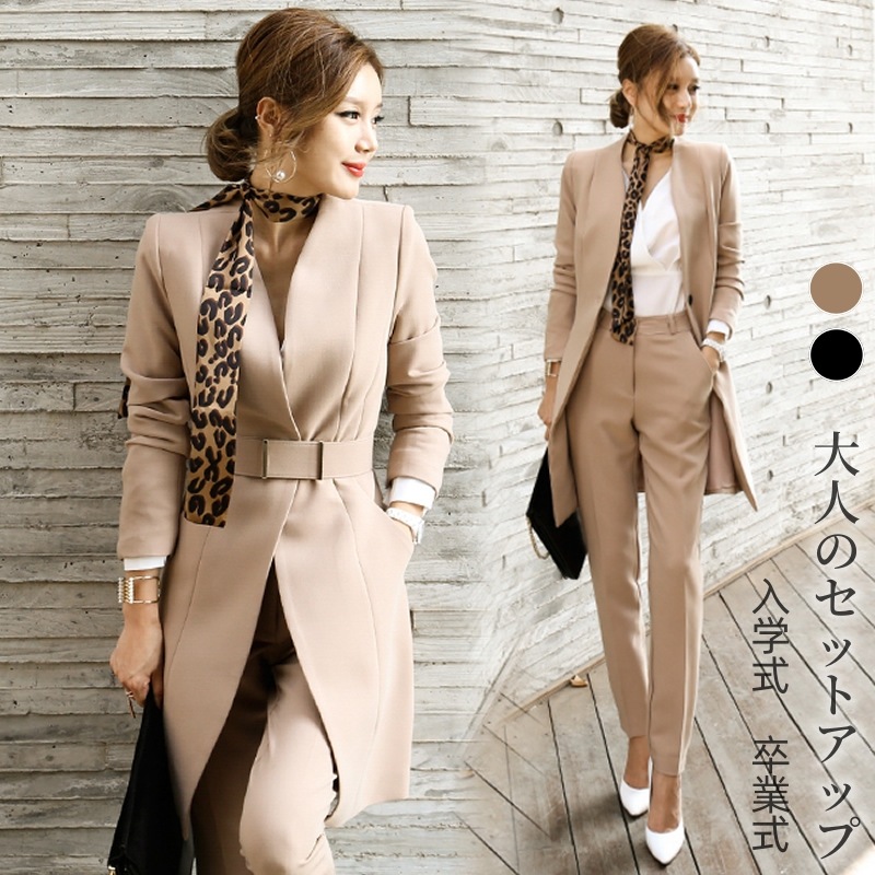 ママ スーツセットアップ 気質 韓国ファッション セミロング 春アウター スーツセット/ 卒業式パンツスーツ スーツジャケット 入園式 入学式 卒園式