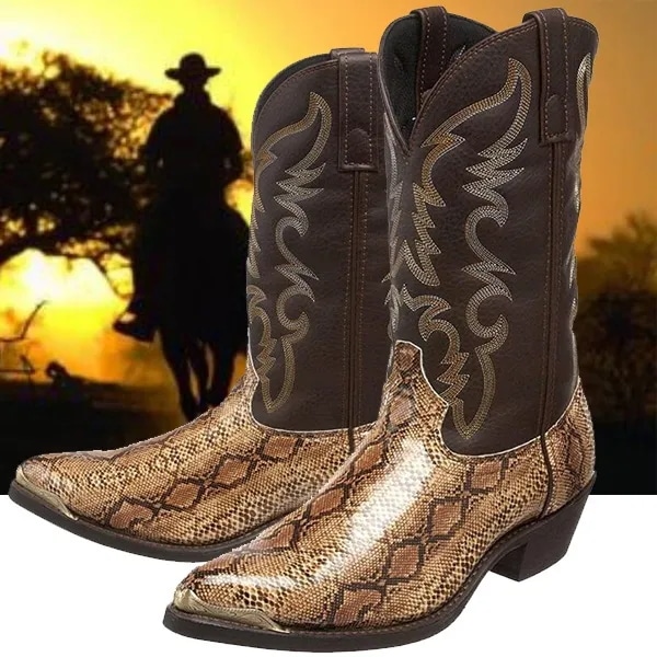 Men Outdoor Western Boots Fashion Cowboy Leather Boots