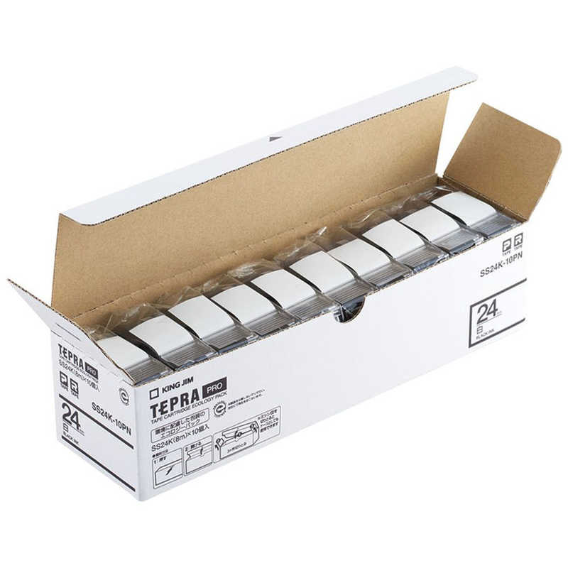 キングジム　テプラ(TEPRA)PROテープエコパック白ラベル 10個入 (白テープ/黒文字/24mm幅)　SS24K-10PN
