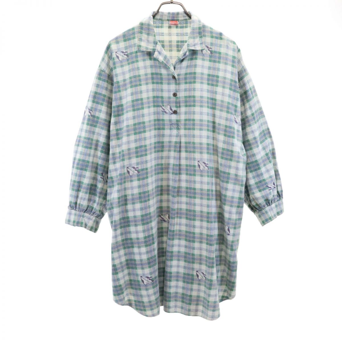 70s ヴィンテージ グランパ 長袖 シャツワンピース 44 レディース