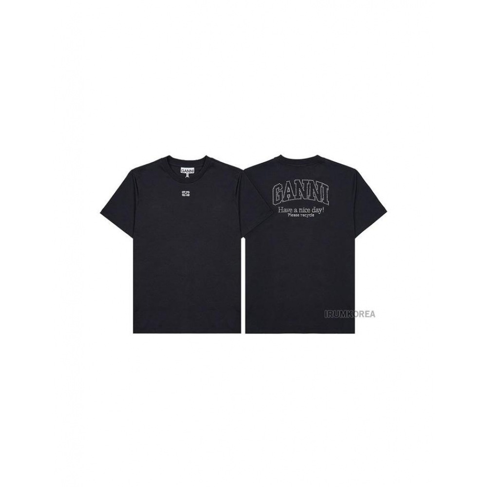 GANI SS25 レディースラインストーンロゴ T シャツ T3953 252