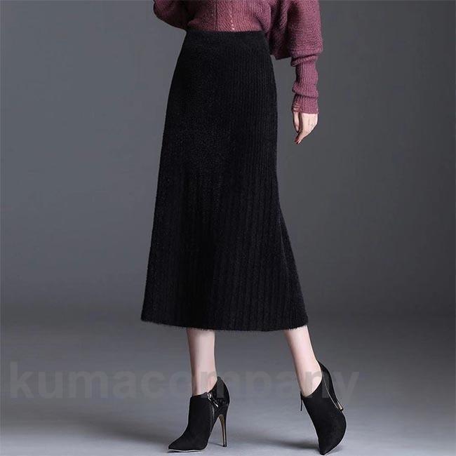 ニットスカート モコモコ レディース ロングスカート 厚手 冬 マキシ丈スカート Aラインスカート オフィス 黒 スカート 春秋 通勤