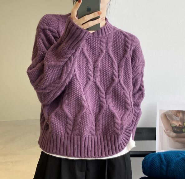 優しい ソフト 韓国 ゆったり ラウンドネックニット プルオーバーデザイン レディース セーター