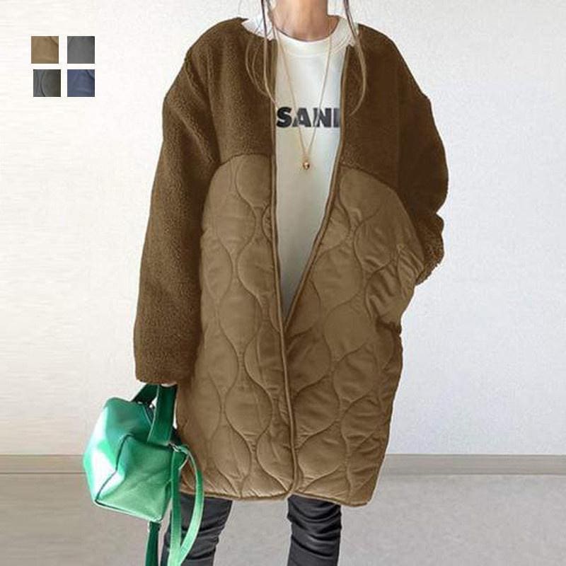 キルティングコート 中綿 レディース コート 中綿コート 冬 キルティング 無地 防寒コート カーディガン アウター 秋 ブラック トレンド ドッキング