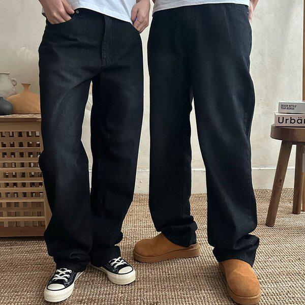 男女共用 ベーシック ディープブラック ワイド デニム パンツ UJ-JEA-8080