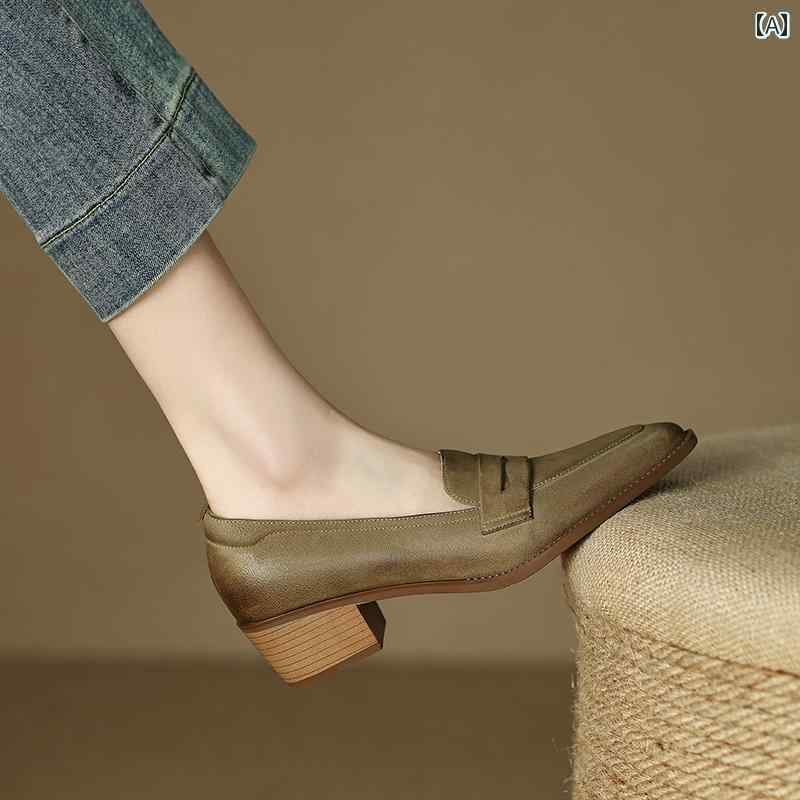 ローファー レディース 通勤 オフィス 仕事 フレンチ レトロ ポインテッドトゥ 太め ヒール ポリッシュ レザー 浅め 履き 口 イブニング スタイル 太め ヒール 英国風 スリッポン シューズ 7,973円