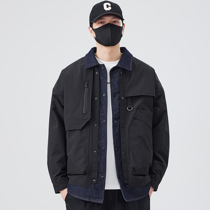 秋冬 コーデ メンズ 服 シンプル ファッション オシャレ 大人 かっこいい 大きいサイズ ストリート 紳士服 フェイク ツーピース ジャケット カジュアル ワーク ジャケット 綿 厚手