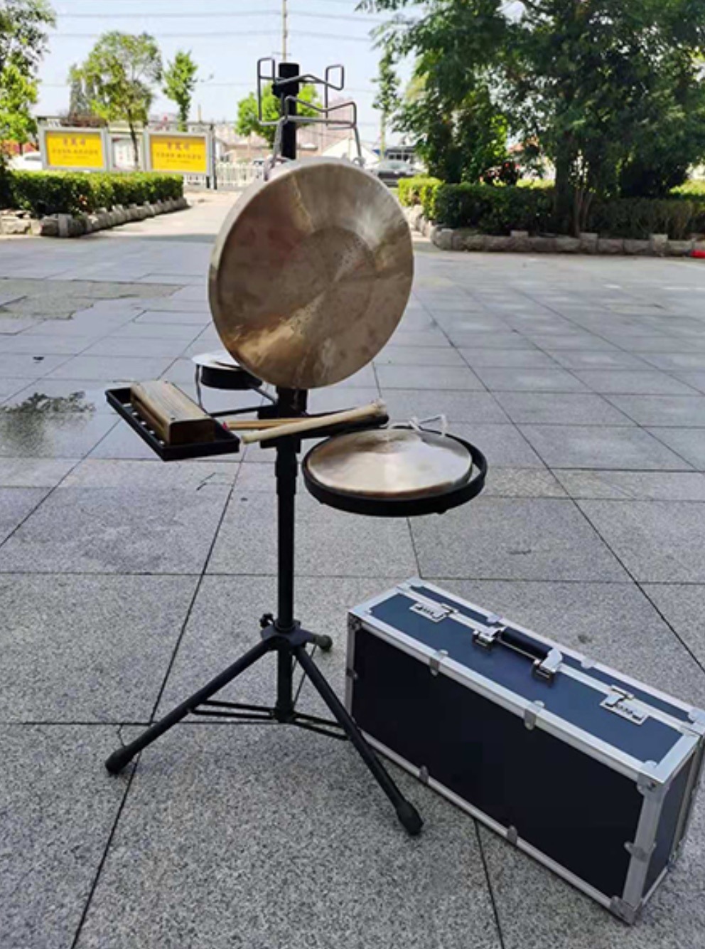中国戯曲打楽器グループ ゴング桌金シンバルスタンドアルミケースを含む