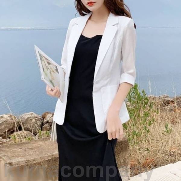 アウター ジャケット 綿麻 コットン リネン レディース 羽織り きれいめ カジュアル おしゃれ 七分袖 大人 可愛い フェミニン テーラード カーディガン シンプル ベーシック ホワイト 白 ブラッ