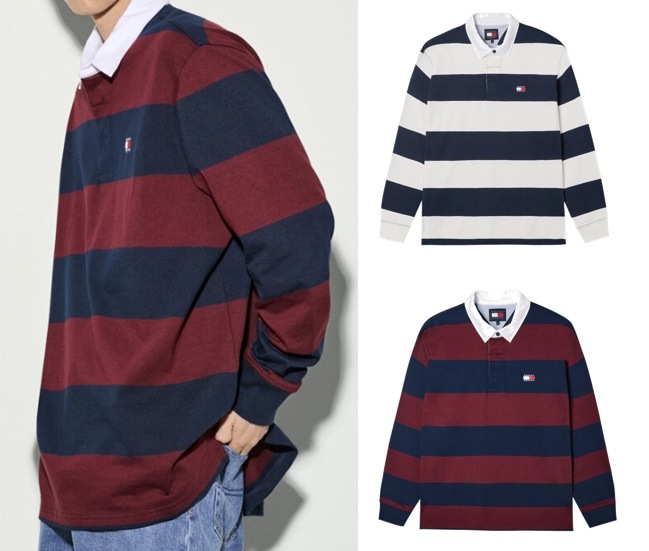 Mens Stripe Badge Rugby T-shirt (T32E7TKT51TMT1)