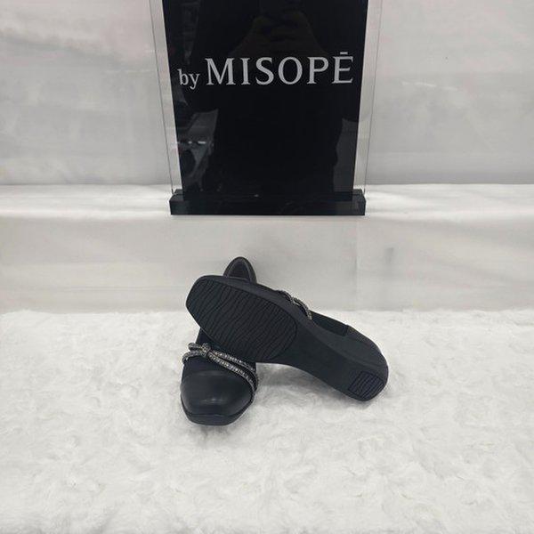 By 女性キュービックストラップフラットシューズ 612HT411SF002 BLACK 4 JJ