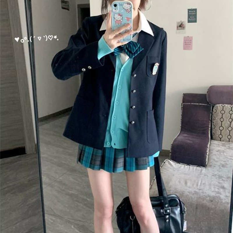 女子高生風JK制服セット春秋用スーツジャケットベースシャツニットカーディガンプリーツスカートの4点セットです