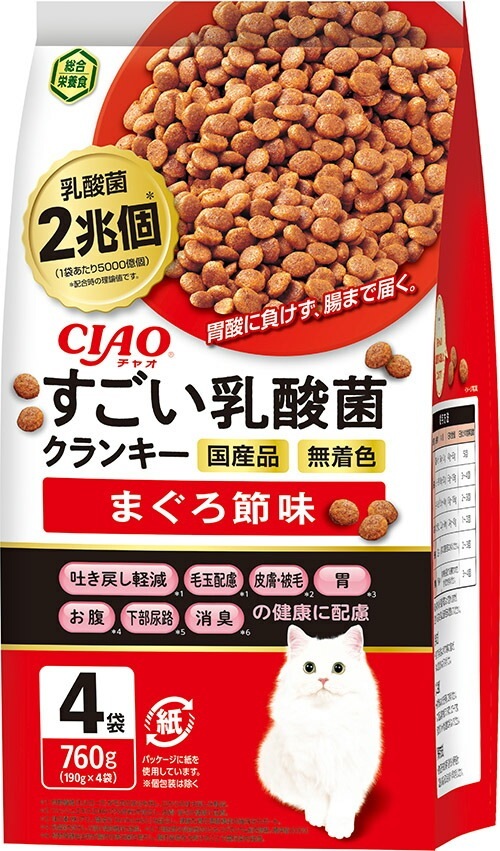 （まとめ買い）CIAO すごい乳酸菌クランキー まぐろ節味 760g（190gx4袋） 猫用フード [x4]