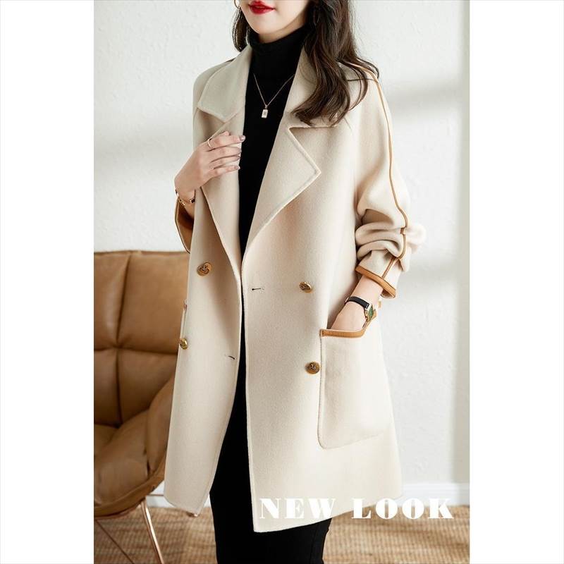 アウター レディース ウールコート メルトンコート 羽織り ミドル丈 襟付き ダブル ポケット メタルボタン 金ボタン レザーライン 大人可愛い きれいめ シンプル 大人 上品 おしゃれ お洒落 かっ