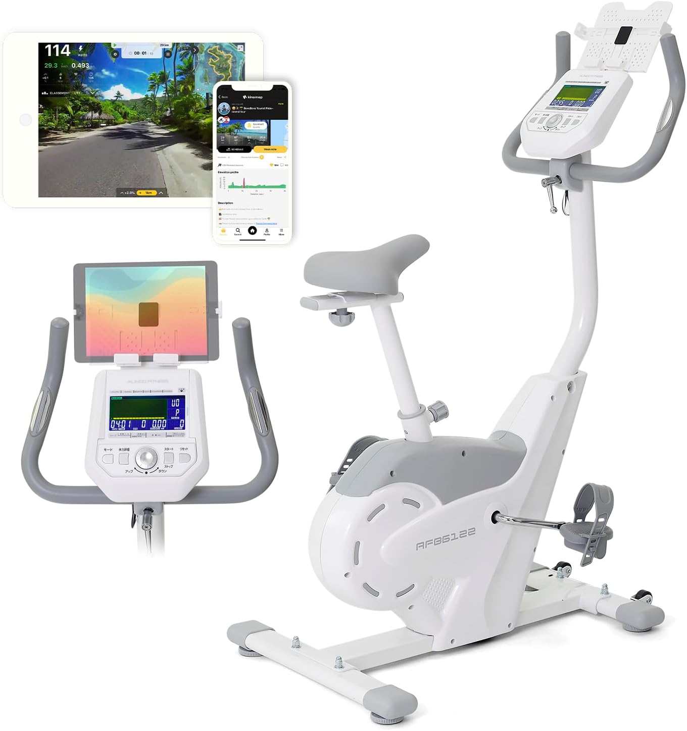 4)ホワイト/プログラム機能/アプリ連動 アルインコ(ALINCO) フィットネスバイク エクササイズフロアマット アドバンストバイク エクササイズフロアマット電磁負荷方式 スポーツクラブ運動が出来る