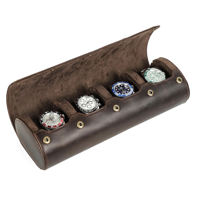 レトロな狂馬皮腕時計ケース4本手作りアウトドア旅行取り外し可能な腕時計収納ケース