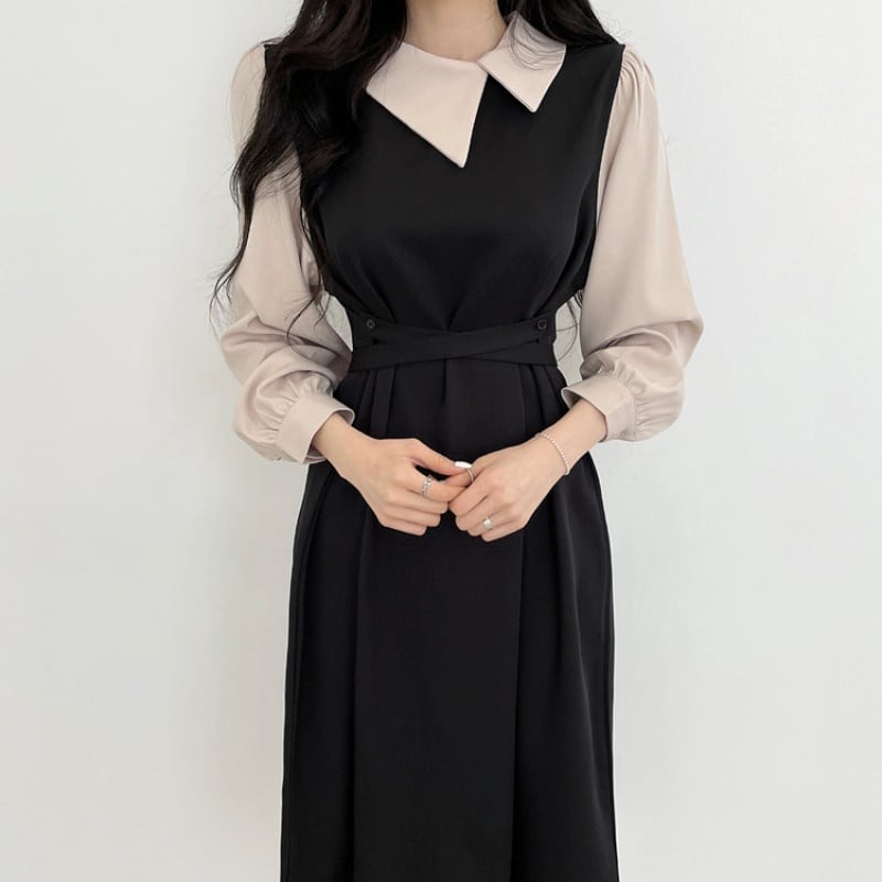 レディース ワンピース ドレス 切り替えデザイン ドッキングデザイン 襟付き シック フェミニンその他 ワンピース・ドレス