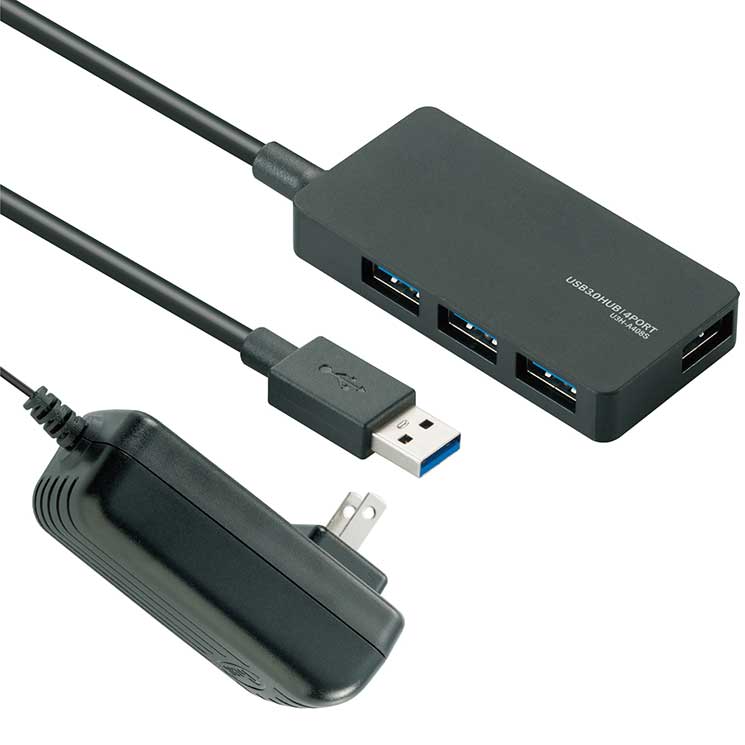 USBHUB3.0 A408Sシリーズ ACアダプタ付 セルフパワー 4ポート ブラック