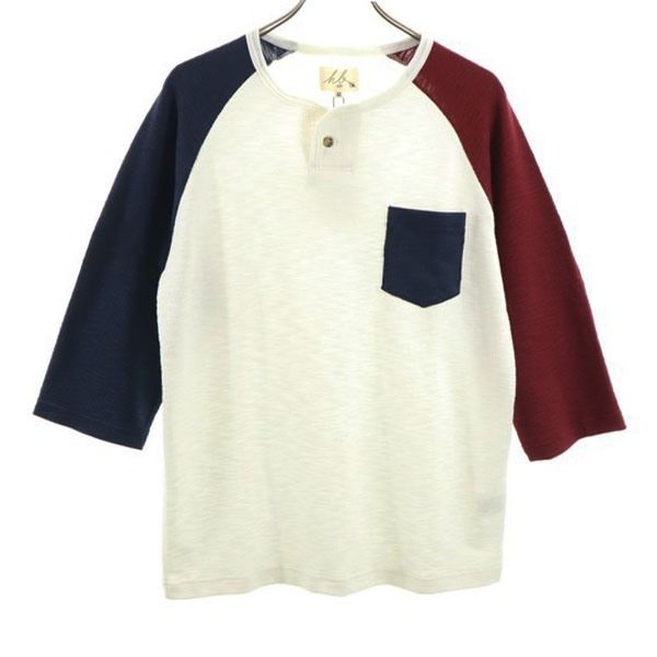 新品 エイチビー 7分袖 スラブリップルバイカラー 1B ヘンリー Tシャツ M 白系 HB メンズ