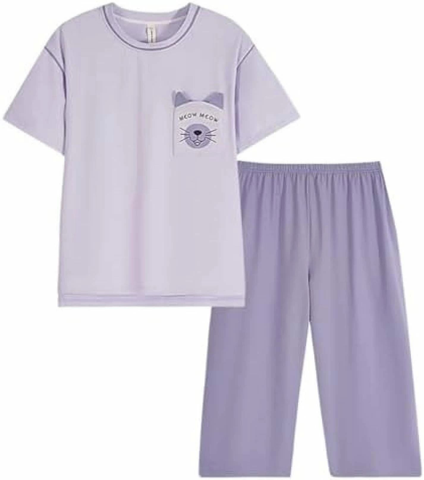 パジャマ レディース 夏 猫柄 半袖 可愛い 95％綿 ルームウェア 上下セット 部屋着 おしゃれ 通気 吸汗 大きいサイズ