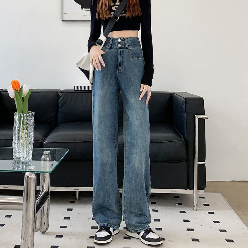 脚長効果！スキニーデニムパンツ デニム レディース ワイドパンツ ストレート 中厚手 ロング丈 原宿系 デニム パンツ ロン