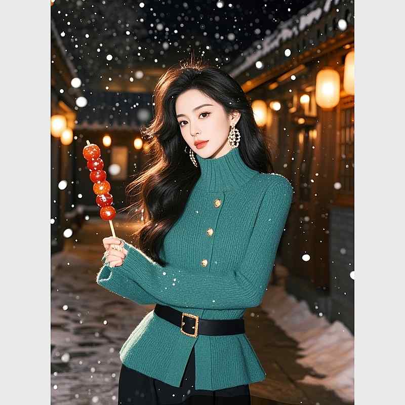 秋服 レディース ファッション オシャレ カワイイ シンプル 大人カワイイ 大きいサイズ セーター トップス グリーン タートルネック セーター