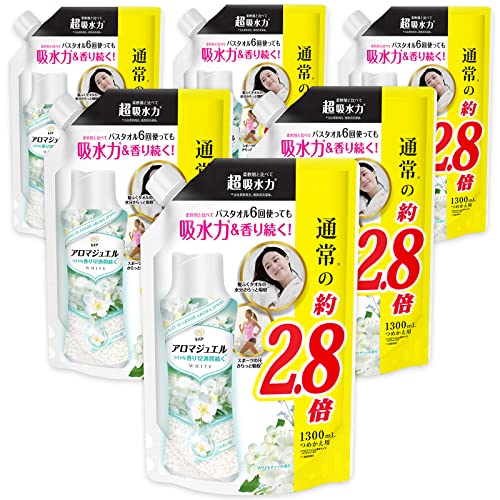 [ケース販売] レノア ハピネス アロマジュエル 香り付け専用ビーズ ホワイトティー 詰め替え 大容量 1,300mL x6袋