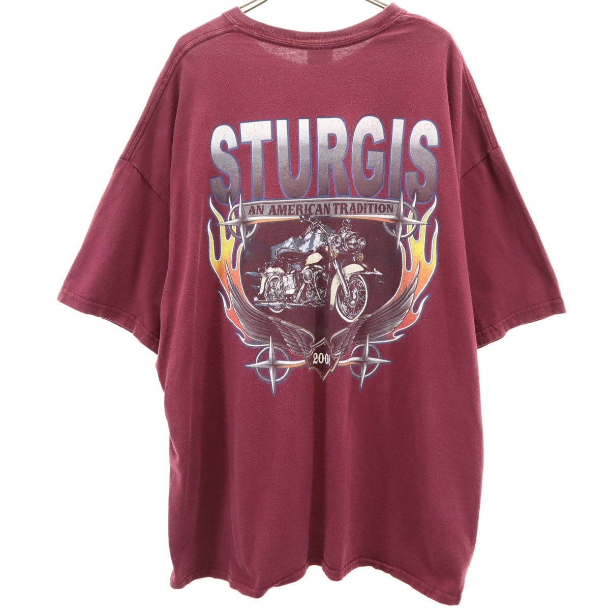 バックプリント STURGIS 半袖 Tシャツ 2XL ボルドー バイク ビッグサイズ メンズ 古着