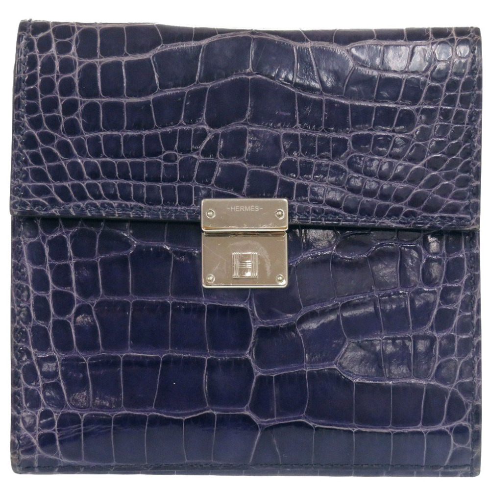 クリック12 二つ折り財布 アリゲーター ネイビー Z刻印 1133【中古】 メンズ