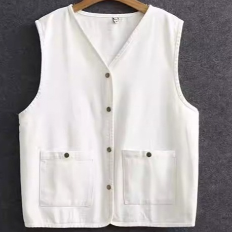 レディース ジャケット ベスト アウター 上着 ミドル丈 袖なし ノースリーブ Vネック ウエスタン ポケット 前開き 異国風 ボタン ダメージ デニム ブルーデニム カラーデニム 綿 コットン