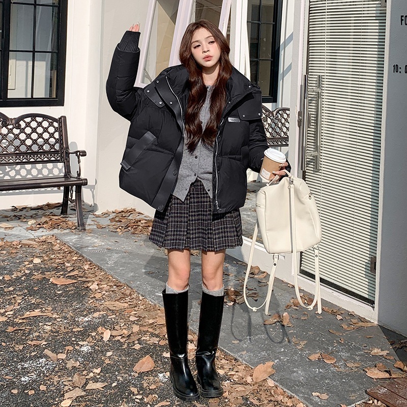 韓国スプライシングショートダウンジャケット2024新しい小さなファッションホワイトダックダウンパン服ジャケット