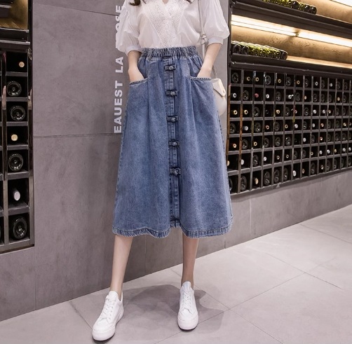 レディース スカート ボトムス デニム 膝下 フレア セミフレア 大人可愛い カジュアル おしゃれ こなれ感 個性的 主役級 存在感 無地 春 夏 秋 10代 20代 30代 40代 ティーン