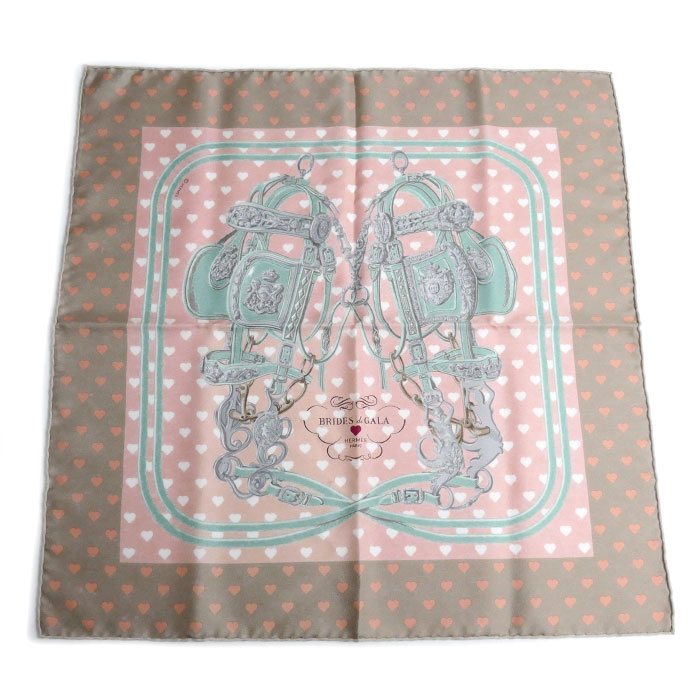 HERMES エルメス カレ45 BRIDES DE GALA LOVE スカーフ ピンク ベージュ グリーン レディース 中古