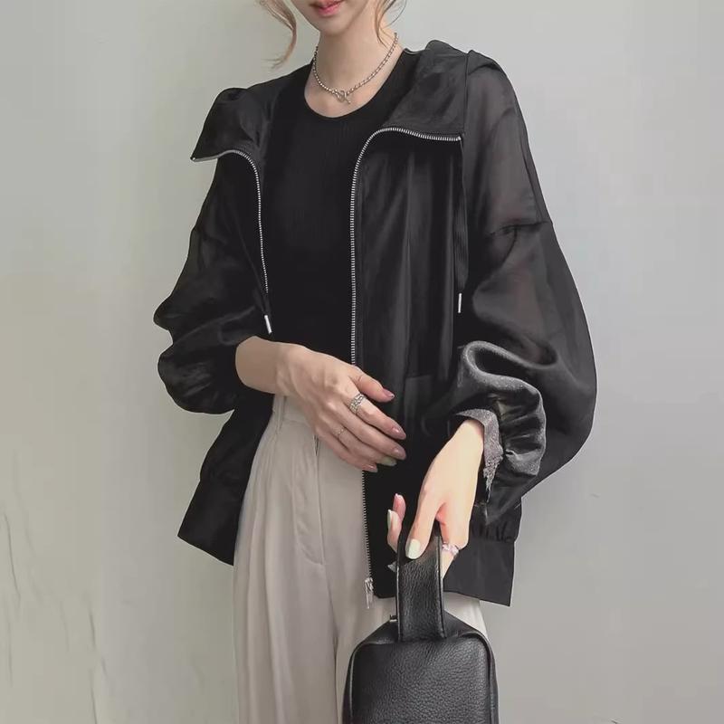 レディース ジャケット ブルゾン アウター ウィンドブレーカー フード付き 長袖 ストレート シンプル カジュアル エレガント 都会的 無地 春 秋 20代 30代 40代 デート お出かけ お泊まり