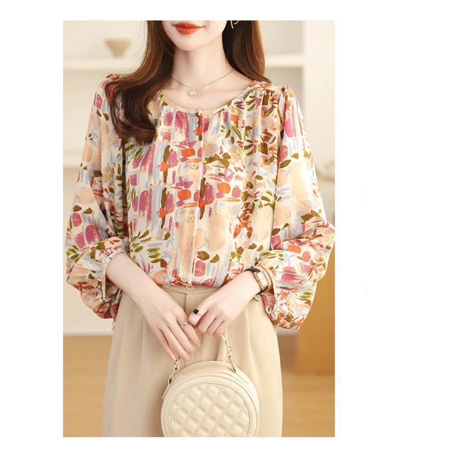 夏新作ブラウス レディース 春夏 シャツブラウス トップス プルオーバー 長袖 花柄 フェミニン 大人 30代 40代 50代 60代 きれいめ 着やせ エレガント おしゃれ
