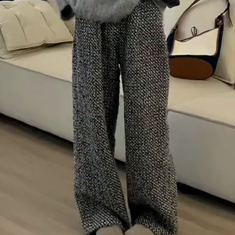 レディース パンツ ボトムス ワイドパンツ タックパンツ フルレングス ワイド タック ポケット ハイウエスト ツイード 中厚手 大人可愛い きれいめ カジュアル 上品 レトロ マニッシュ ルーズ