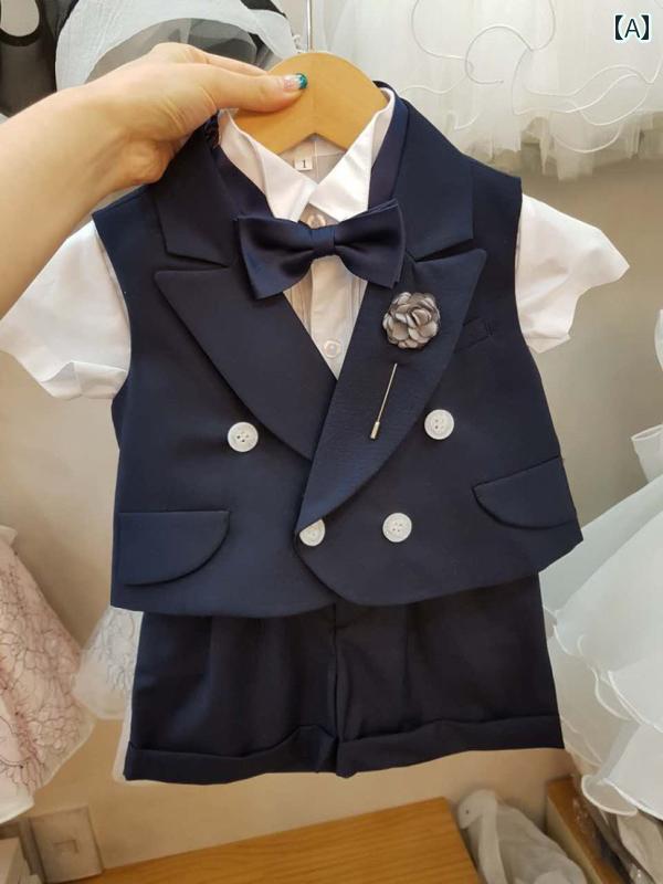 キッズ フォーマル スーツ ジュニア ファッション 男の子 スーツ 子供服 セットアップ フラワーボーイ 発表会 パフォーマンス 衣装 3点 英国風 夏
