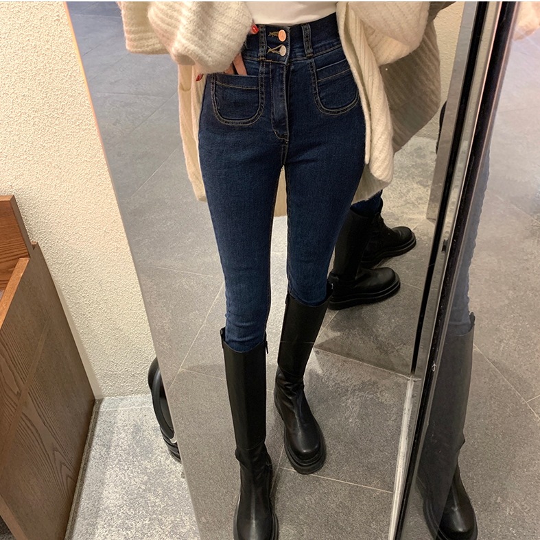 ハイウエストデニムパンツ ボトムス パンツ デニムパンツ スキニーパンツ ロング ロング丈 スリム タイト 細身 Iライン ハイウエスト デニム かわいい 大人可愛い きれいめ シンプル カジュアル