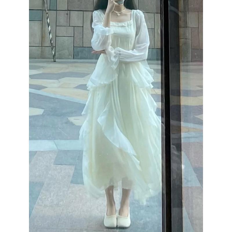 2025 新作 ワンピース 夏 半袖 長袖ワンピース ロングワンピース ロング シフォンワンピ ベアワンピ レースワンピ ドレス パーティードレス2025春と秋の女性のための新しいフランスの