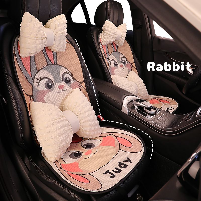 カーシートクッション 7 点セット新しい夏用冷却クッションユニバーサルシート滑り止め漫画アイスシルク通気性シートクッションかわいい