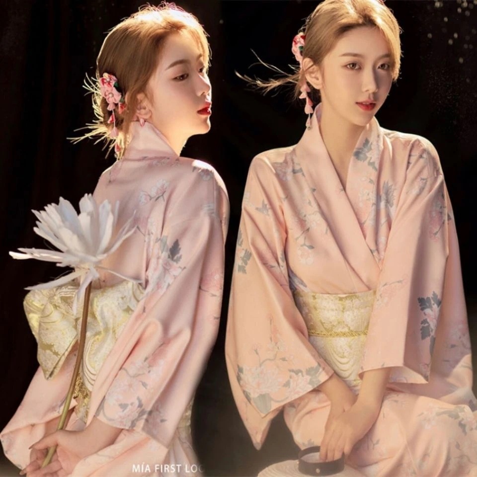 浴衣レディース着物の女性の正装の伝統的なピンクの文芸のかわいい復古の日本の改良の写真の神明の少女の服装 ゆかた 韓国ファッション