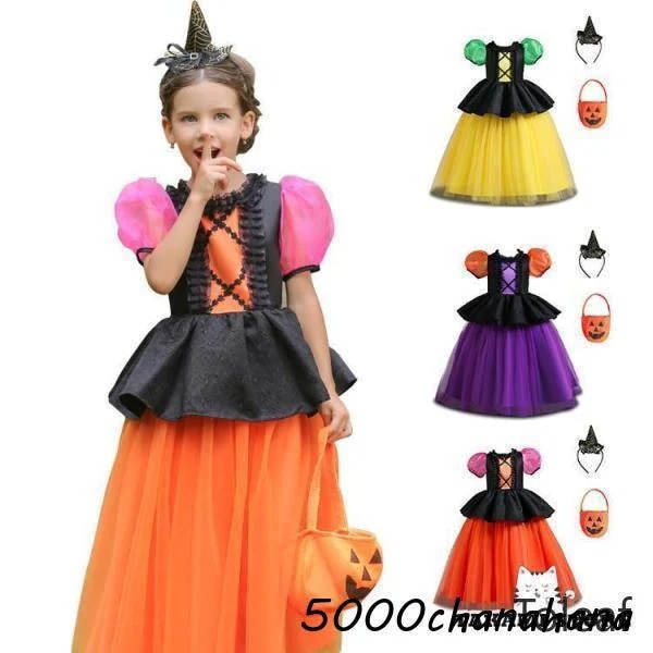 魔女 女の子 ドレス 子供発表会 コスプレ 半袖 お姫様 衣装 ワンピース 演出服 衣装 コスチューム 帽子キッズ [本日のセール]魔女 子供